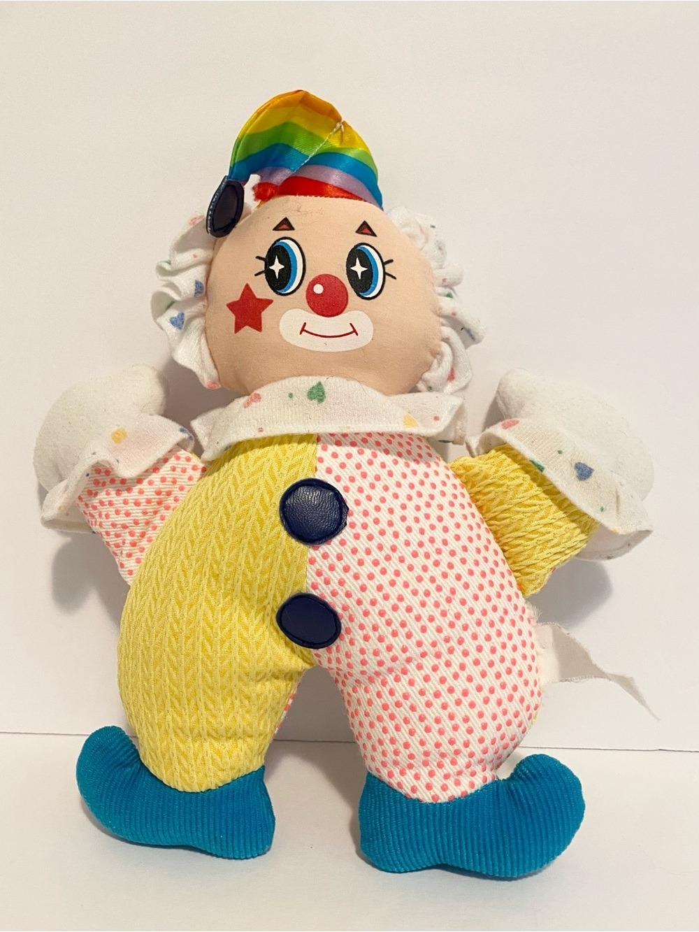 Vintage Clown Plush Double Soded Soft Doll Toy Pastel 80s 90s Baby Toy Rainbow